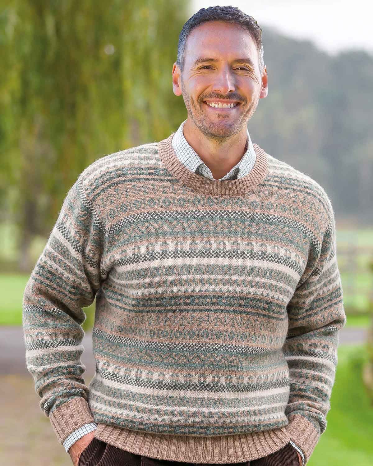 Mens wool clearance fair isle sweater